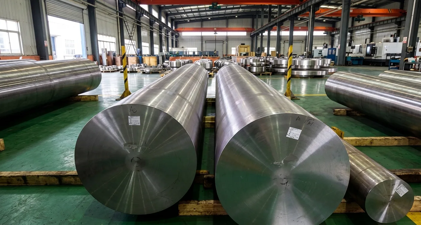 A large industrial warehouse stockpile of high-hardness ASTM A276 AISI 440C stainless steel round bars supplied by Steel House India.
