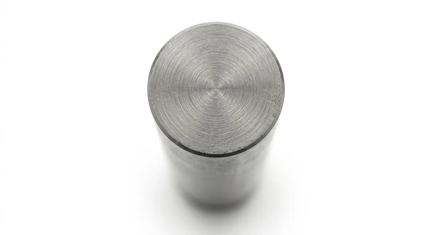  Close-up macro view of a certified ASTM A276 AISI 410 stainless steel round bar, showing solid martensitic core integrity.