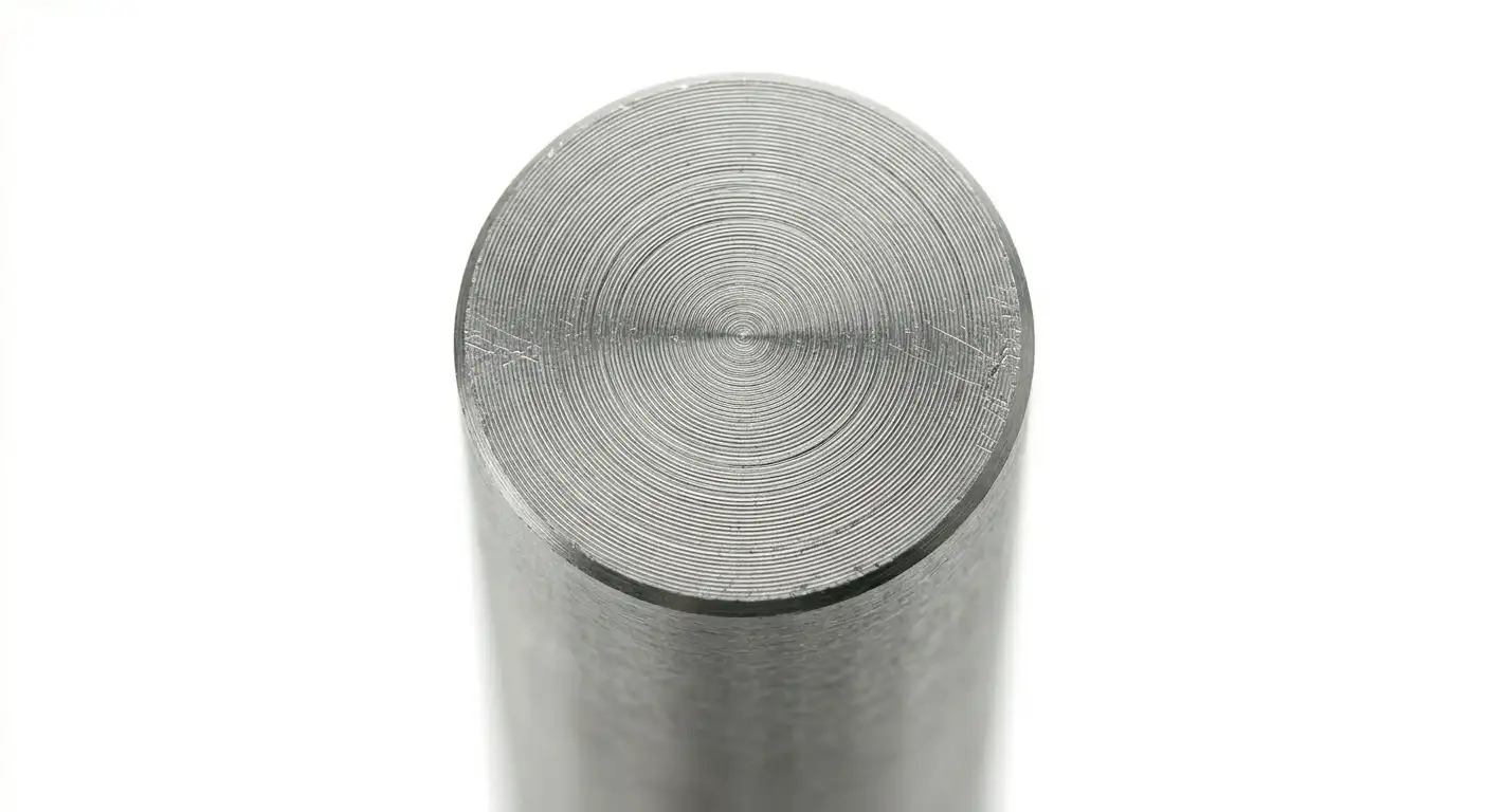 Close-up macro view of a certified ASTM A276 AISI 416 stainless steel round bar, showing superior core integrity.