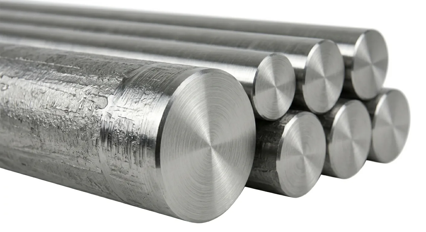 Positive Material Identification testing on an industrial ASTM A276 310 stainless steel round bar to verify high-chromium and high-nickel composition limits.